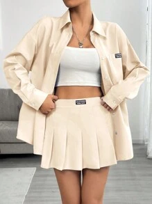 Comfortcana 2pcs Women Set: Blouse & Pleated Skirt - Apricot - View 7