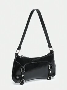 ROMWE Kawaii Túi đeo vai/đeo chéo kiểu dáng cổ điển dành cho nữ, trang trí nơ và dây xích đính ngọc trai giả, túi vintage. - màu đen - Xem 5