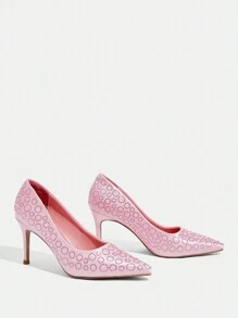 CUCCOO TILAWA Women's Pink Crystal Pointed Toe Stiletto High Heels, Sexy Elegant Casual Resort Party Date Wedding Shoes Spring Shoes Spring Break Easter Prom Heels