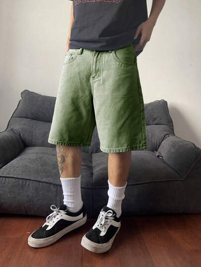 Claim Dot 男士休闲宽松口袋牛仔阔腿短裤