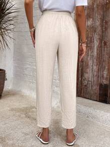 EMERY ROSE 女士纯色抽绳腰带口袋宽松休闲裤 - 杏色 - 查看 2