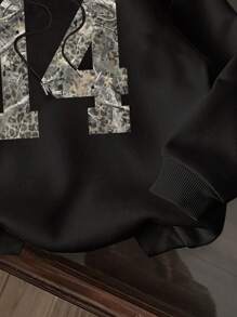 Attitoon 休闲简约 14 叶印花图案连帽宽松厚款女士运动衫，适合秋冬季