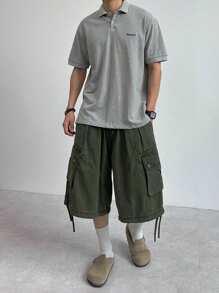 DAZY Military Green Pocket Ribbon Design Men's Summer Shorts - Army Green - View 3