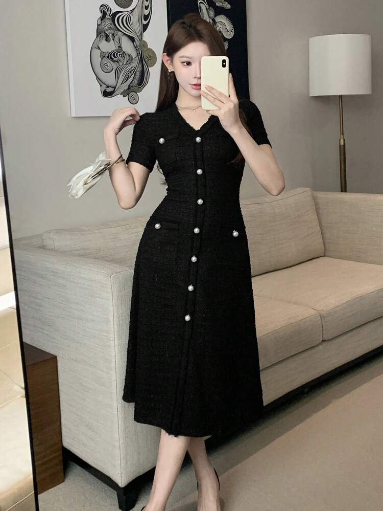 Women's Solid Color Bodycon Dress, Minimalist & Fashionable, Casual Everyday Wear For Work SunDress