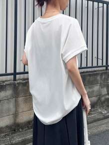 FRIFUL Women's Round Neck Loose Letter Print Short Sleeve Casual T-Shirt Long Sleeve Women Tops - White - View 2