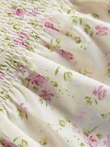 SHEIN MOD 花卉印花荷叶边吊带背心，蝴蝶结装饰，荷叶边下摆，浪漫，假日，约会，情人节，度假，生日，海滩，可爱上衣 - 黃色 - 查看 3