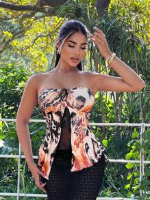 SHEIN SXY Sexy Y2K Leopard Print Elastic Bandeau Crop Top - Multicolor - View 1