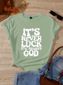 INAWLY 大码女式字母标语印花圆领短袖粉色 T 恤，夏季图案 T 恤女式上衣