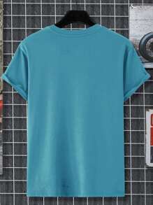 SHEIN Manfinity Hypemode T-shirt à manches courtes pour hommes avec imprimé lettres et teinture à la cuve (conception de teinture aléatoire)