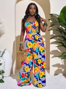 Slaydiva 2025 Spring/Summer Multicolor Floral Print Bustier Jumpsuit - Multicolor - View 2