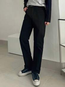 DAZY Jeans noirs unicolore décontractés pour hommes, mode minimaliste pour le port quotidien en tenue d'affaires pour l'automne - Noir - Voir 6