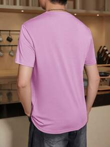 Manfinity Homme Men's Casual Round Neck Short Sleeve Letter Print Minimalist Top, Daily Wear