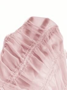 Aloruh 女士可调节系带领口荷叶边分层半透明浪漫约会短款外出上衣 - 淺粉色 - 查看 10