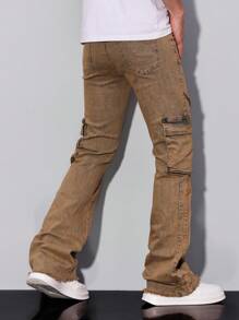 Manfinity Homme Quần Jeans Denim Túi Cargo Thường Ngày Cho Nam - Màu vàng - Xem 2