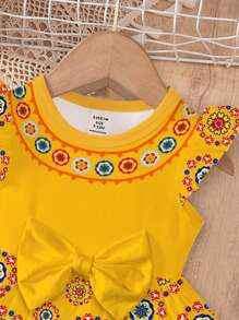SHEIN Gaun Lengan Panjang Motif Kartun Bunga dengan Pita Manis untuk Bayi Perempuan, Bergaya untuk Musim Gugur/Musim Dingin - MultiWarna - View 4