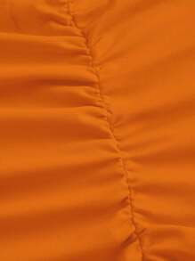 SHEIN EZwear 单肩褶饰长款美人鱼连衣裙，纯色简约休闲日常穿着 - 橘色 - 查看 4
