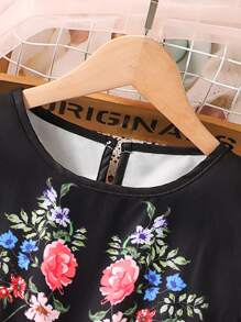 Teen Girls Casual Holiday Cap Sleeve A-Line Black Floral Print Dress,Holiday Summer Travel - Black - View 5