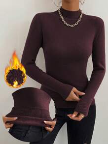 Chiquease Dames effen kleur thermisch gevoerde lange mouwen casual trui, herfst/winter