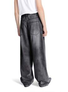 Chillumni Men's Faded Light Blue Baggy Jeans - Light Grey - View 2