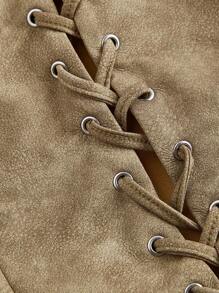 SHEIN MOD Plus Size Olive Green Grommets Lace-Up Retro Tank Top - Khaki - View 3