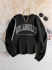 INAWLY Letter Graphic Thermal Lined Sweatshirt,Long Sleeve Tops - Black - View 1