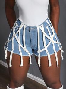 Slaydiva Women's Casual Denim Shorts, Minimalist & Fashionable For Daily Wear - Blue - View 4