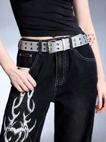 ROMWE Grunge Punk 1 Pc Ladies' Dual Air Vent Waist Belt, Suitable For Pairing With Jeans