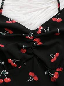 SHEIN LUNE 大码女式无袖樱桃印花连衣裙（带夹克）2 件套 - 彩色 - 查看 3