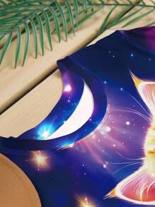 INAWLY Women's Round Neck Cat Print Casual Short Sleeve T-Shirt, Summer Graphic Tees Women Tops - Multicolor - View 5