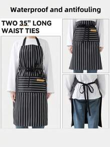 SHEIN 1/2PCS Striped Halter Neck Apron - Oil Resistant Kitchen Apron With 2 Pockets, Adjustable Ties For Cooking & Cleaning, Unisex Chef Apron For Home & Restaurant Use - Black and White - View 4