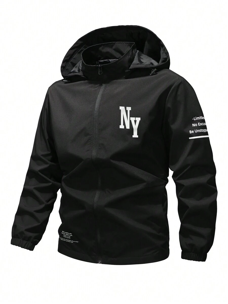 Gym Rark Men's Slogan Print Hooded Track Jacket - Black - View 1