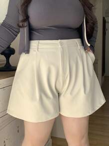Dazy Plus Plus Size Casual Solid Color Loose Shorts, All Season Fall - Apricot - View 8