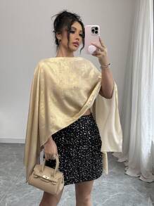 Elenzga Camisa con diseño de capa de tela brillante con estampado metálico para mujer
