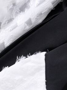 DAZY 女士缎面纹理面料拼色长袖翻领连衣裙，秋季服装 - 黑與白 - 查看 7