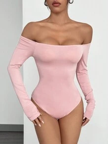 SHEIN EZwear Body rosa con hombros descubiertos para mujer