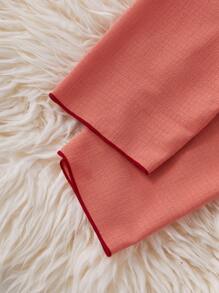 Young Girls Minimalist Cute Cherry Embroidered Burgundy Loose 2pcs Set Pajamas, Long Pants & Long Sleeve - Orange - View 7