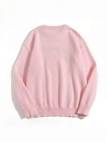 Chiquease 女士休闲刺绣标语长袖针织衫，秋冬长袖上衣 - 粉色 - 查看 2