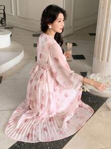 DAZY Women's Floral Print Pleated Midi Dress - Pink - View 5