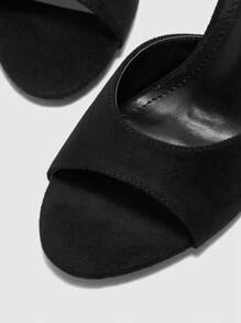 CUCCOO BIZCHIC Women's Fashion Black Suede-Texture Classic Minimalist Comfortable Slip-On Mid-Heel Mule Sandals, Suitable For Commuting, Dating And Parties Spring Shoes Spring Break Easter For Christmas Spring Shoes Summer Shoes - Black - View 7