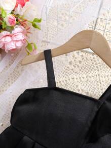 SHEIN Baby Girl Cute Black Ruffle Trim Jumpsuit, Summer - Black - View 4