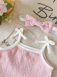 SHEIN Playful Pals Ensemble décontracté Top et shorts pour bébé fille, couleur unie avec nœud décoratif