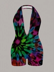 SHEIN SXY Plus Size Casual Minimalist Deep V Neck Jumpsuit - Multicolor - View 3