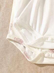 Newborn Baby 2pcs Cute Bear Print Long Sleeve Bodysuit With Hat And Mittens, White Background - Multicolor - View 5