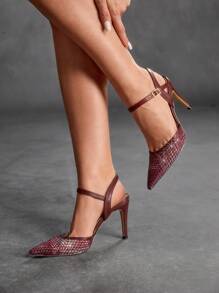 CUCCOO SZL 尖头高跟鞋，时尚性感酒红色女士高跟鞋，派对鞋，情人节装扮，坏女孩装扮 - 酒紅色 - 查看 8