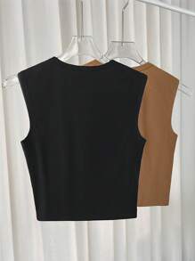 SHEIN LUNE 2pcs Plus Size Women Square Neck Ribbed Casual Versatile Camisole