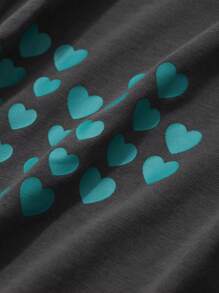 FRIFUL 女士宽松爱心图案灰色T恤，春季基础休闲T恤，长袖印花T恤 - 灰色 - 查看 6