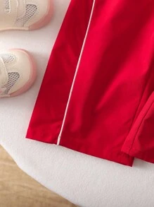 SHEIN Baby Girl Cute Star Print Elastic Waist Pants, Red, Versatile, Autumn/Winter - Red - View 3