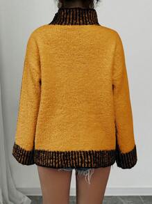 Chiquease Elegant Color Block Long Sleeve Knitted Pullover Sweater For Women, Autumn & Winter Fall - Orange - View 2