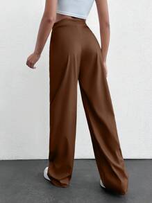 SHEIN Tall Pantalones marrones con cintura alta, pierna acampanada y costura delantera - Marrón - Ver 2
