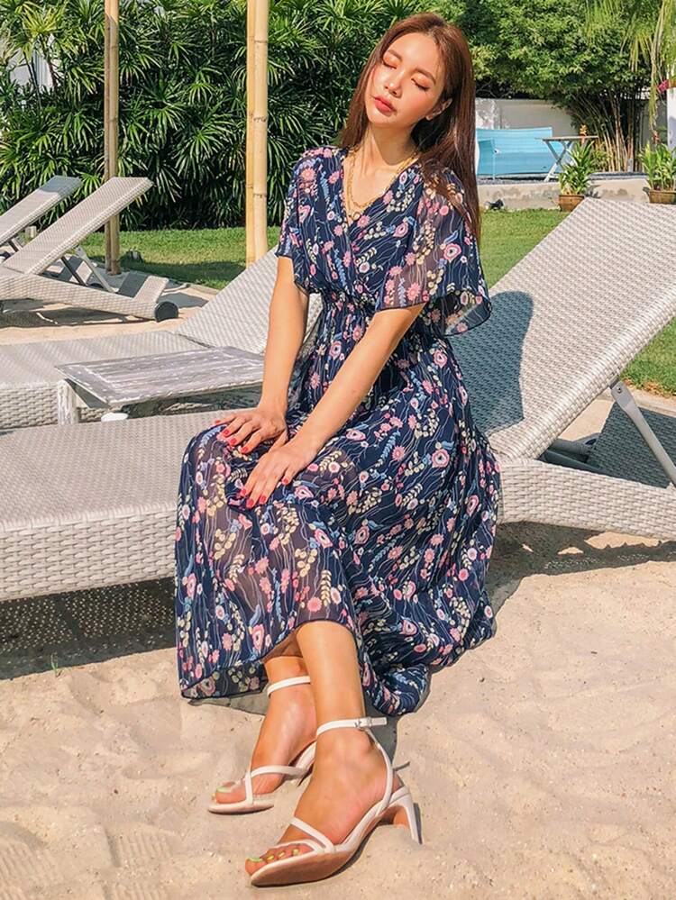 Women's Casual Short Sleeve Dress, Simple And Fashionable For Daily Wear, Women Two Pieces Sets Vacation Outfits Women Floral